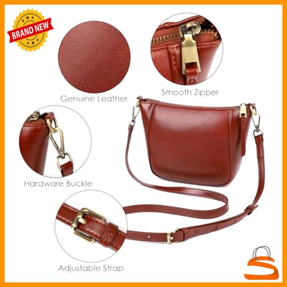 Crossbody-Bag-for-Women-  Genuine Leather Small Crossbody Satchel Bag with Adjustable Strap